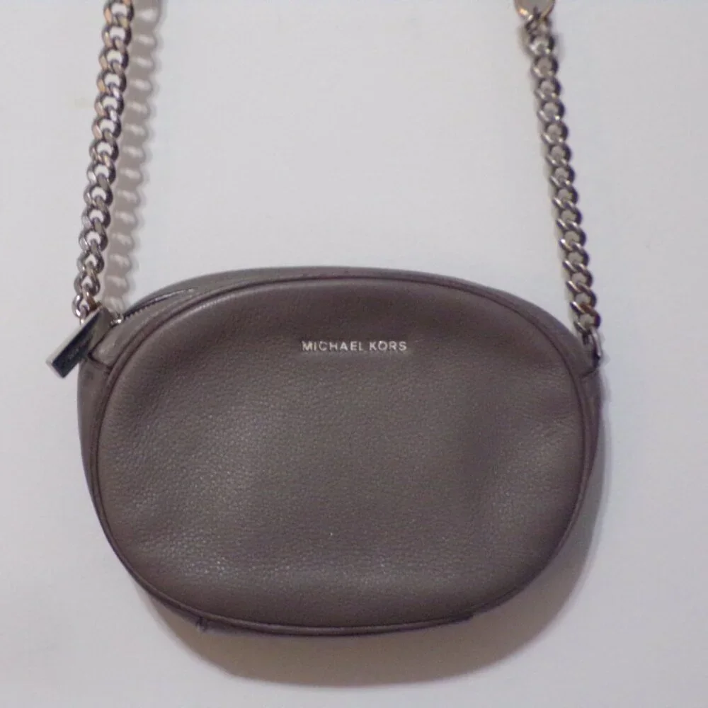 Michael Kors Gray Crossbody with Adjustable Strap & Chain Leather Silver Accents